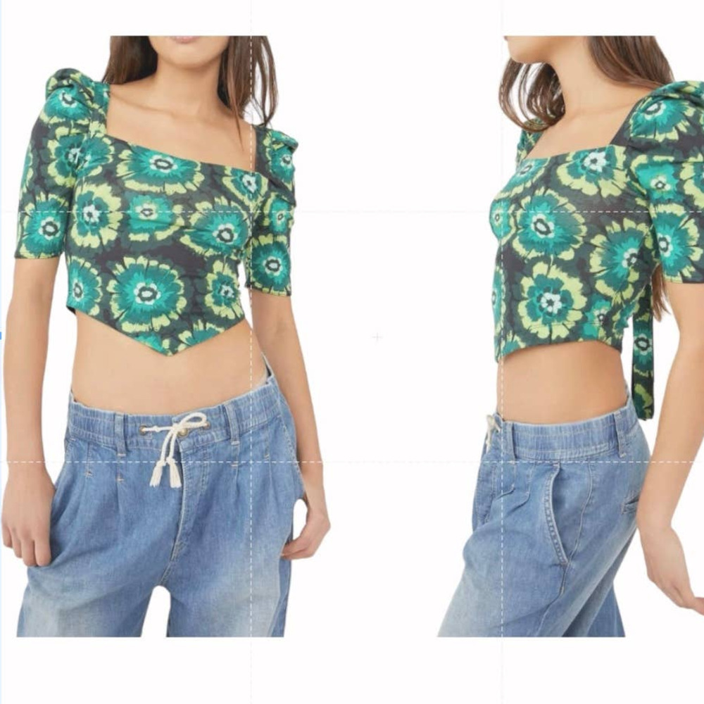 NWT Free People Give Me More Crop Top in Black‎ Combo (Green)